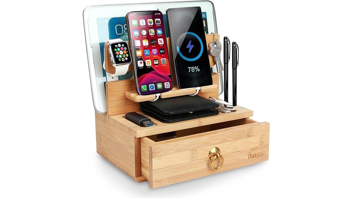 iCozzier Organizer per docking station in bambù con cassetto
