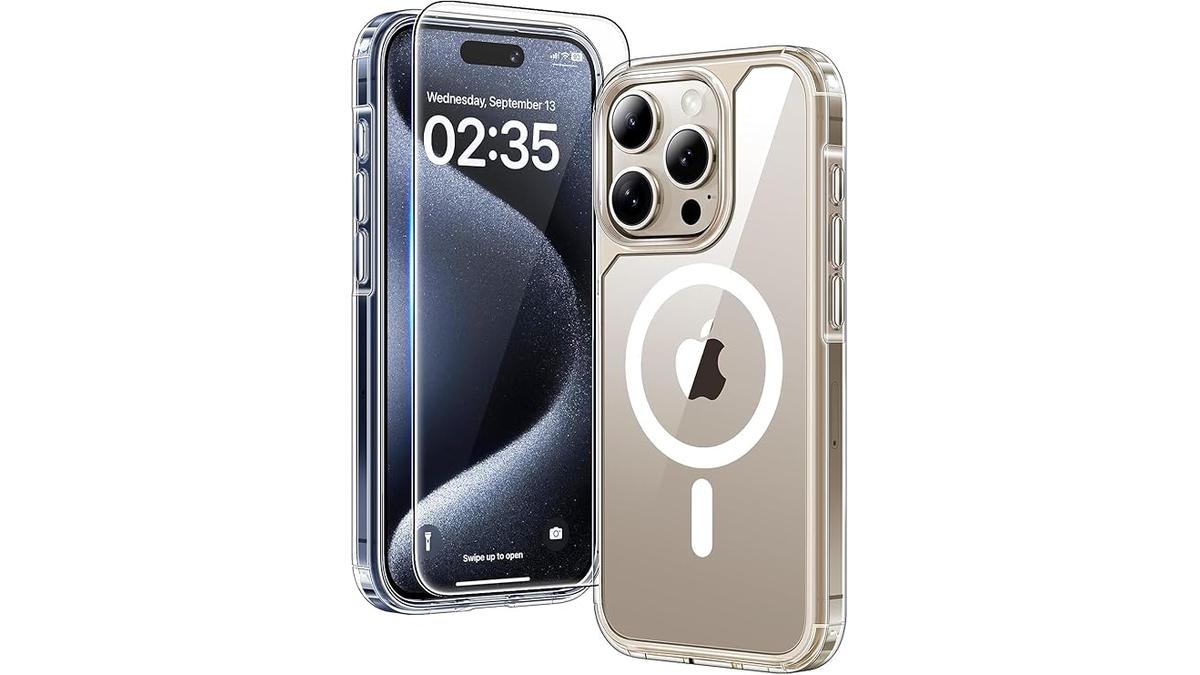 TAURI Magnetica Cover per iPhone 15 Pro [Compatibile con MagSafe] con Pellicola in Vetro Temperato