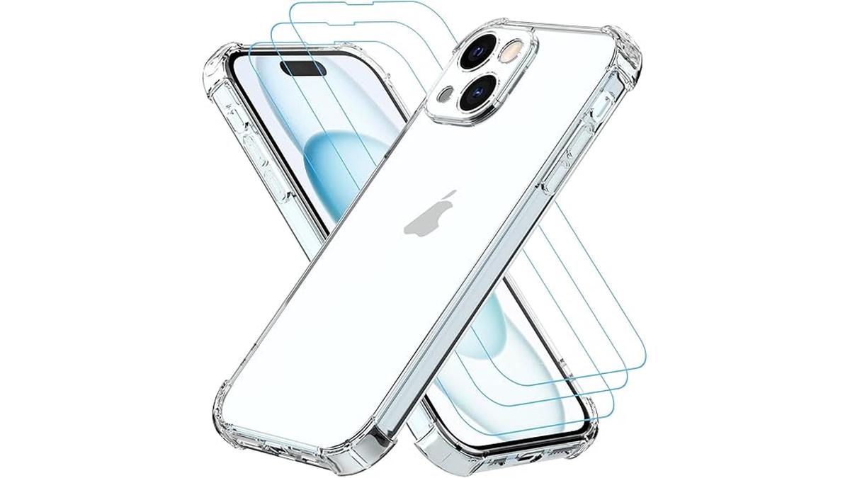 Totill Cover per iPhone 15 Gel TPU in Silicone Custodia Ultra Trasparente e 3 × Vetro temperato per iPhone 15