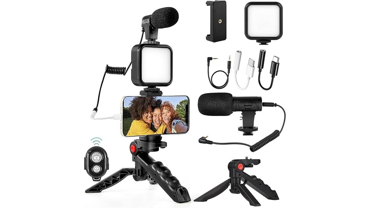 Vlogging Kit Completo per YouTube con Microfono Luce LED Treppiede e Telecomando 2 Vlogging Kit Completo per YouTube con Microfono Luce LED Treppiede e Telecomando