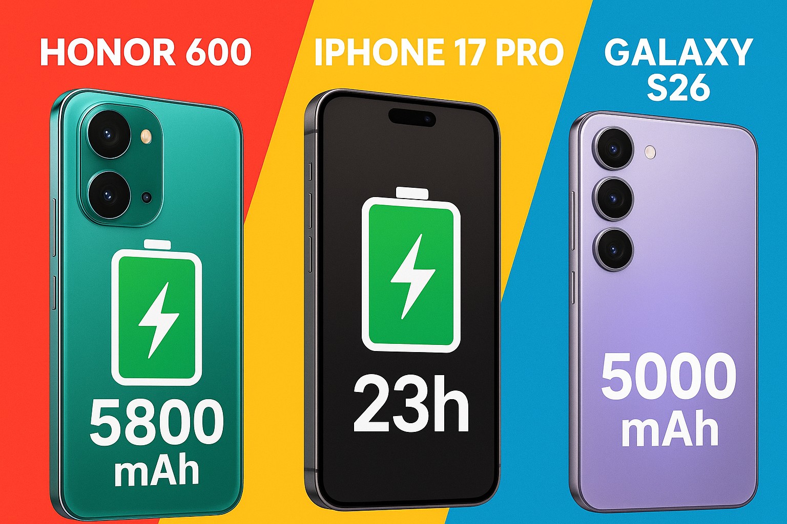 Gara di Durata: Honor 600 vs iPhone 17 Pro e Galaxy S26