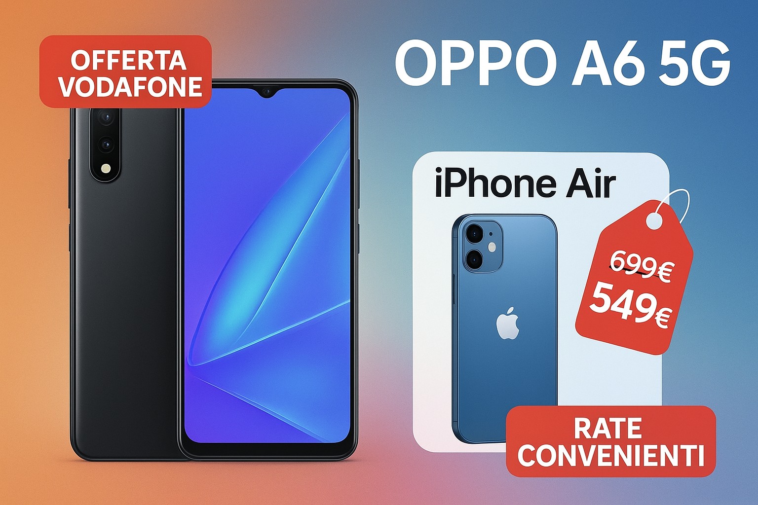 Vodafone: nuovo Oppo A6 5G a rate, scendono i prezzi per Apple iPhone Air 7 Vodafone: nuovo Oppo A6 5G a rate, scendono i prezzi per Apple iPhone Air