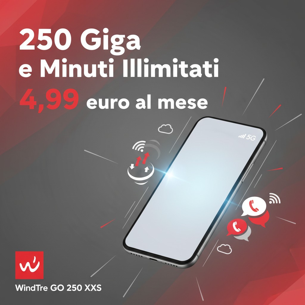 WindTre propone GO 250 XXS 5G: 250 Giga a soli 4,99 euro al mese